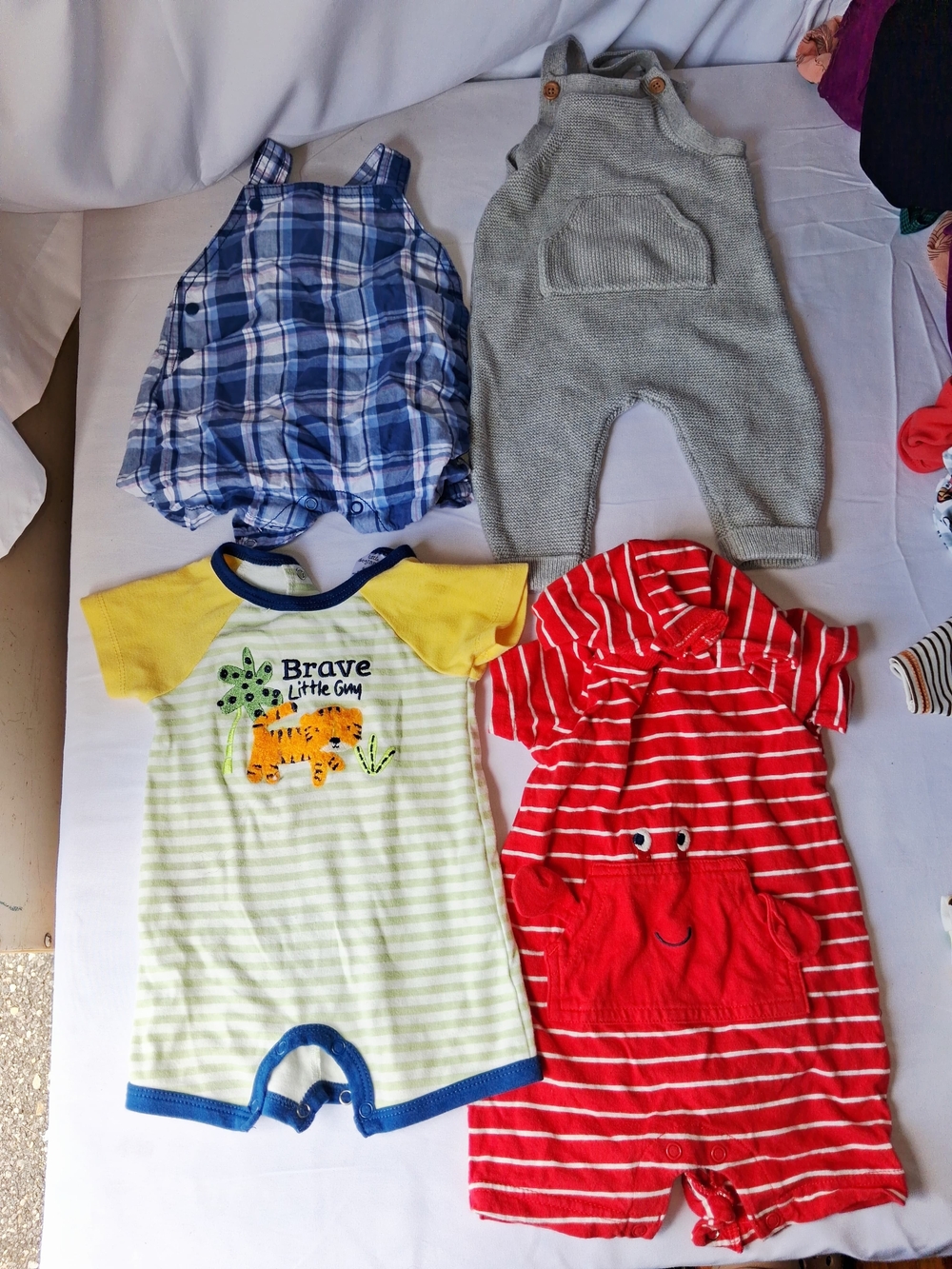Baby Boy Neutral & Colorful Romper Bundle - Plaid, Gray Knit, Yellow & Red